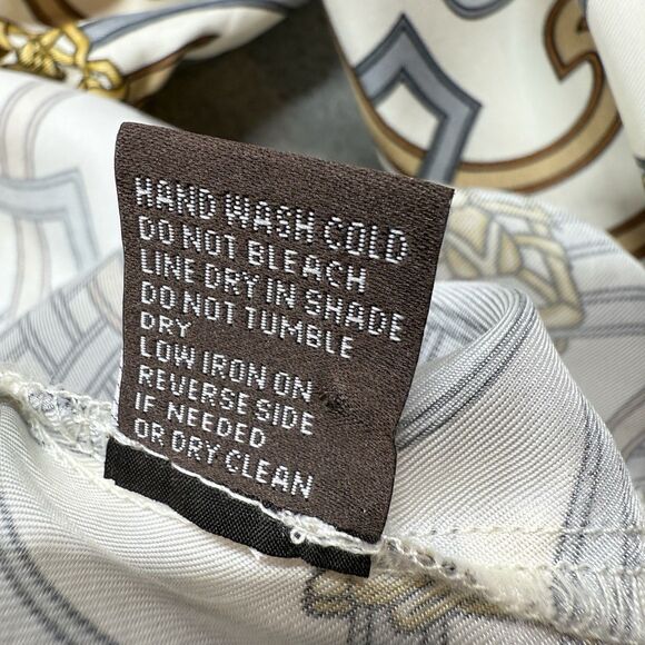 J. McLaughlin Top Womens Small Silk Geometric Long Sleeve Collared Blouse Button - Picture 8 of 9